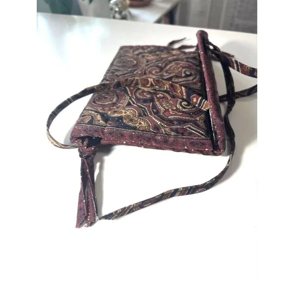 Rare Vintage 90s Vera Bradley Mocha Paisley Quilted Tri-Fold Cosmetic Case
